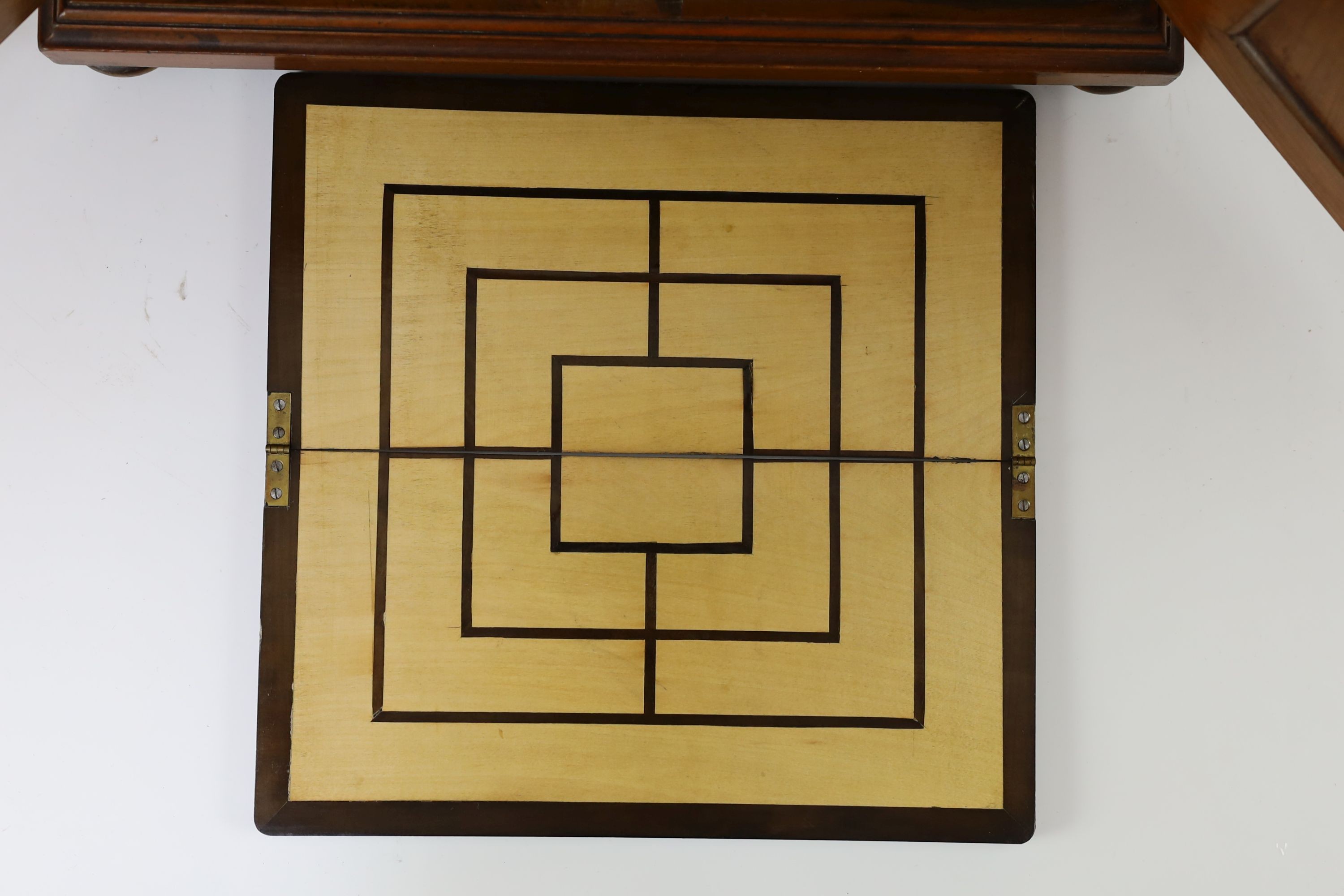 A late 19th century gilt metal mounted walnut games cabinet, W.40cm D.19cm H.49cm